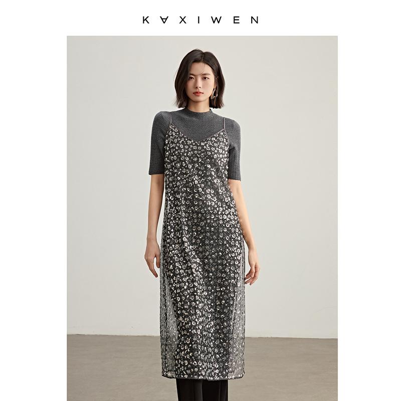 Qianwen hollow bead suspender dress 2026 spring new style modern design thin long skirt for women