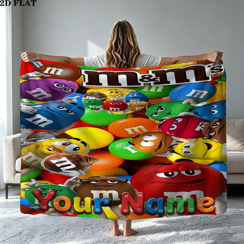 1PC M&M's Custom Name Patterned Flannel Blanket Suitable For All Seasons for Home Decor Warmth and Comfort Gifts Holiday Present