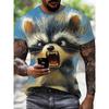 Raccoon Mouse Cheese 3D Printed T-Shirt For Men Cartoon Animal Pattern Tees Summer Loose Round Neck Tops T Shirts Short Sleeves