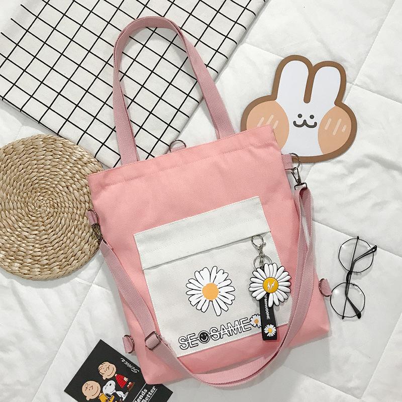 Canvas Bag Girls Single Shoulder Crossbody Bag Multifunctional Shoulder Bag Large Capacity Cartoon Handbag Wholesale