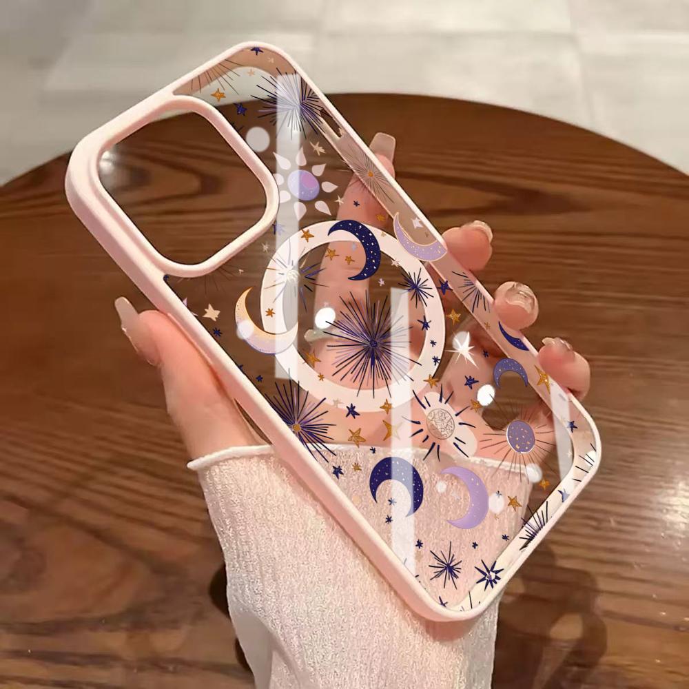 Stars Moon Clear Case For Magsafe 16 15 Pro Max 17 15 14 11 13 12 ProMax Plus Cases Wireless Charing TPU Drop Fundas