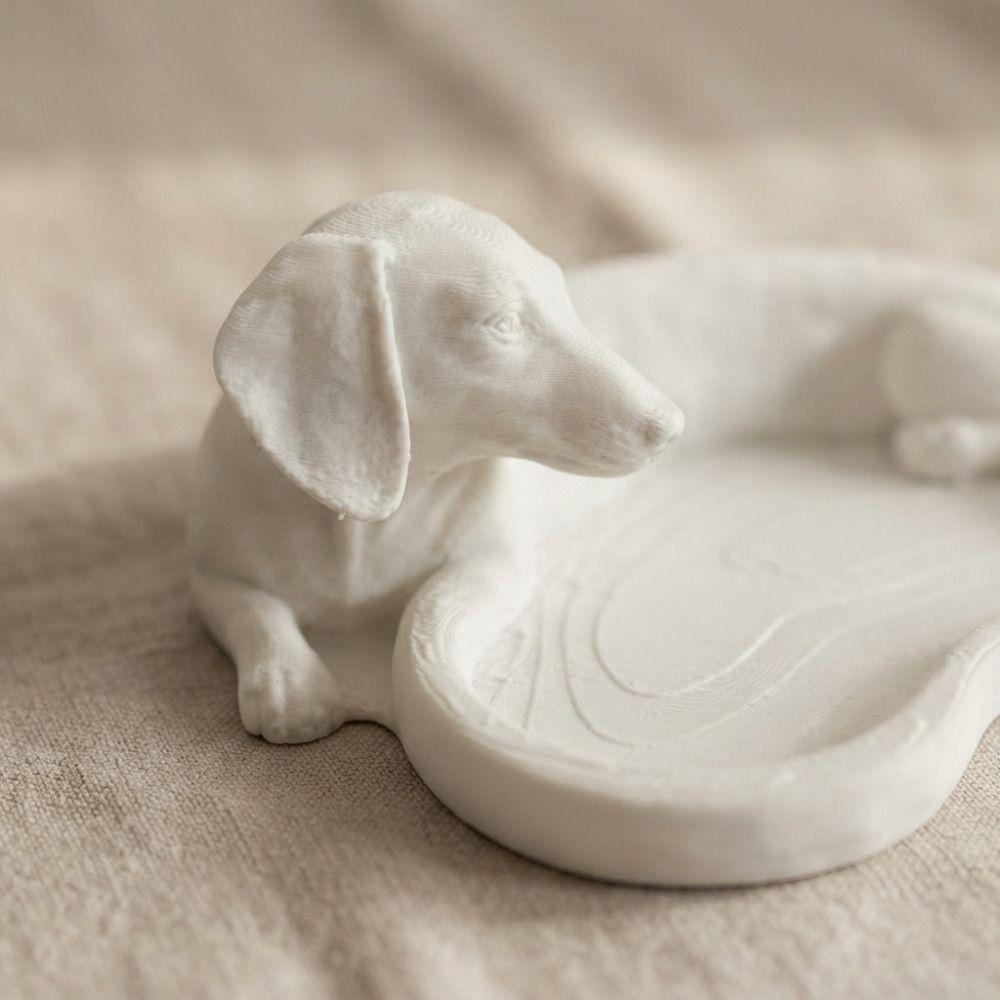White Dog Shaped Jewelry Tray 3D Printed Key Coin Holder Creative Small Item Organizer Bedroom