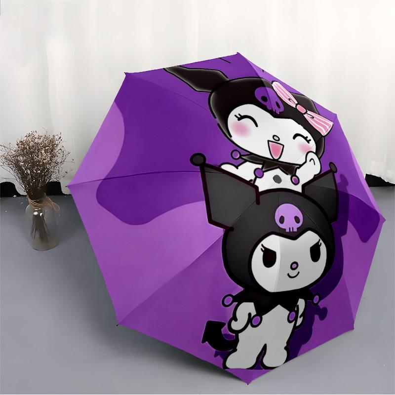 Автоматический складной ветрозащитный зонт Kuromi Sanrio с прочным железным каркасом, портативный компактный дорожный зонт для всесезонного использования, вечеринок 0807074