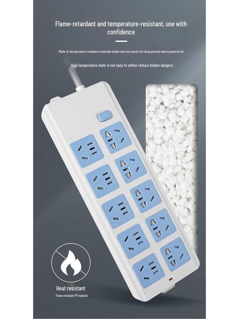 Pure Copper Multi-Hole Power Strip with Cord for Office and Home