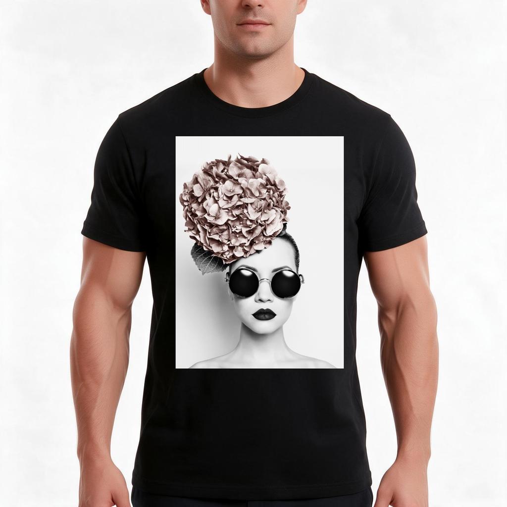 Fashion Women face with flowers TShirt Summer Casual Cotton Tee Oversized Streetwear Tops Vintage Graphic Print Cotton