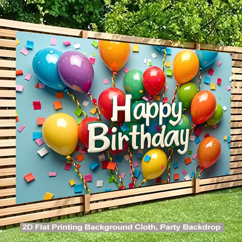 2D Colorful Party Backdrop, Rainbow Balloons & Confetti for Birthday Photoshoot