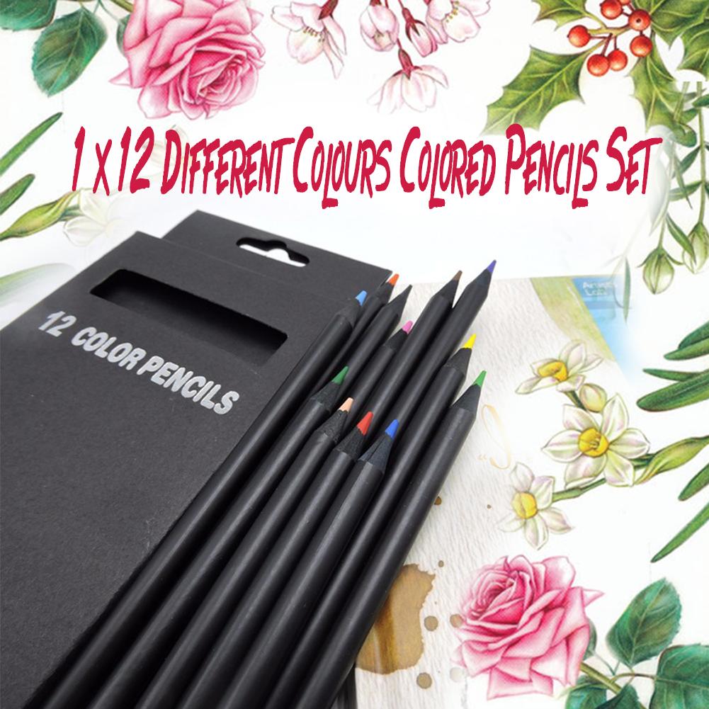 12 шт./компл. ценных цветных карандашей, милые школьные черные деревянные карандаши Kawaii