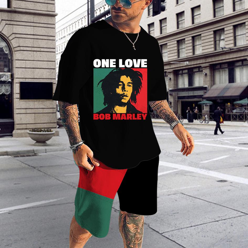 Summer BoB Marley Reggae T Shirt Sets Fashion Jogging Short Sleeve Harajuku Suit Men Tracksuit 3D Printed Breathable Clothes 6XL