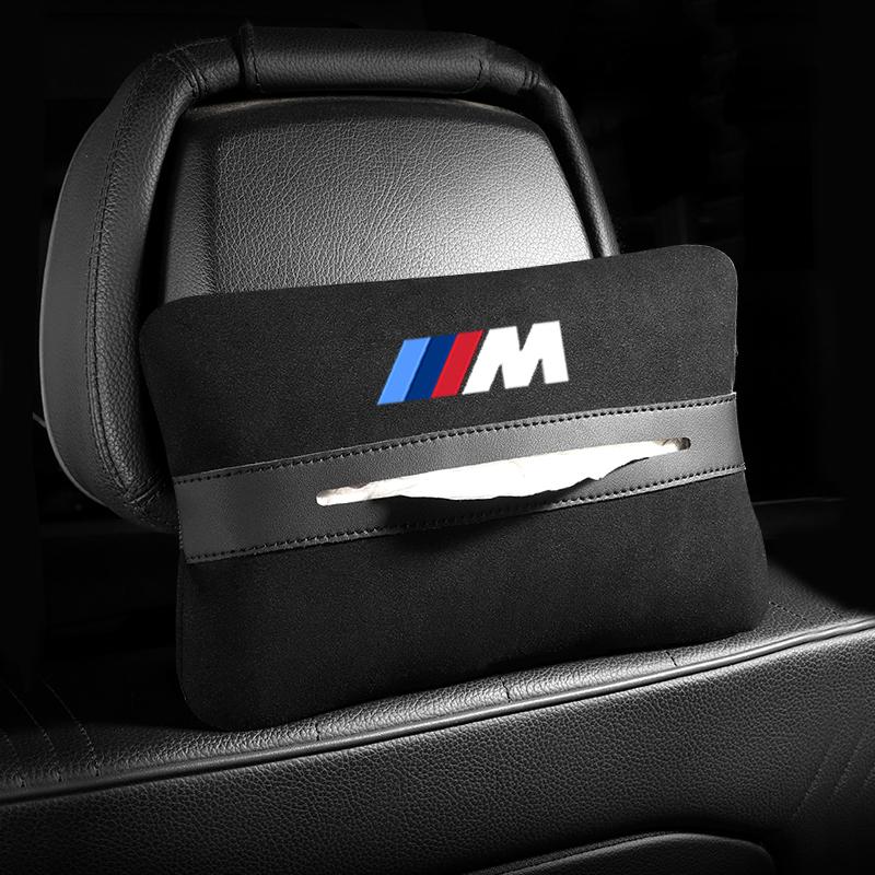 Car Flip Fur Car Seat Back Hanging Tissue Box Car Armrest Box Napkin Bag Set For BMW M Power Performance M3 M5 X1 X3 X5 sticker OH6