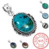 Кулон из стерлингового серебра 925 пробы Женский Драгоценный камень Ручная работа Ювелирное изделие Подарок на день рождения Амазонит Ангелит Голубой опал Ботсванский агат Мохавский азурит Хризоколла