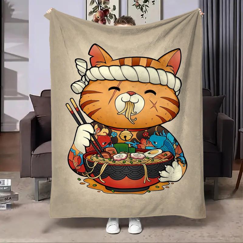 8 Sizes Anime Ramen Printed Blanket Warm Soft and Comfortable Home Travel Blanket Sofa Bedding Cover Blanket Kids Gamer Gift