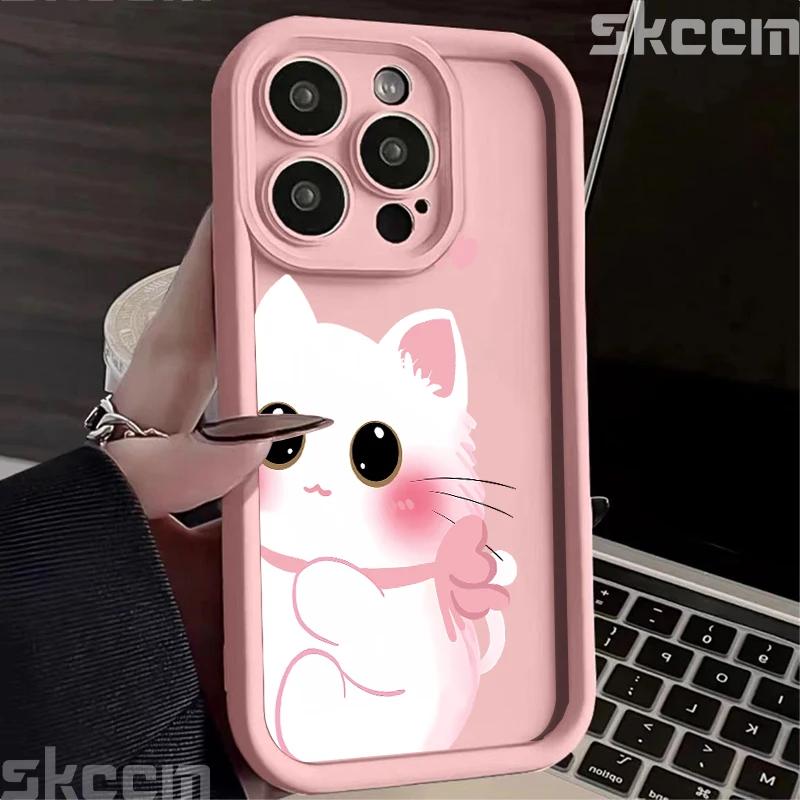 Милый мультяшный черно-белый кот Чехол для телефона Для iPhone 16 Pro Max 15 14 13 12 11 XS XR X 8 7 15 Plus Ударопрочный Мягкий силиконовый чехол