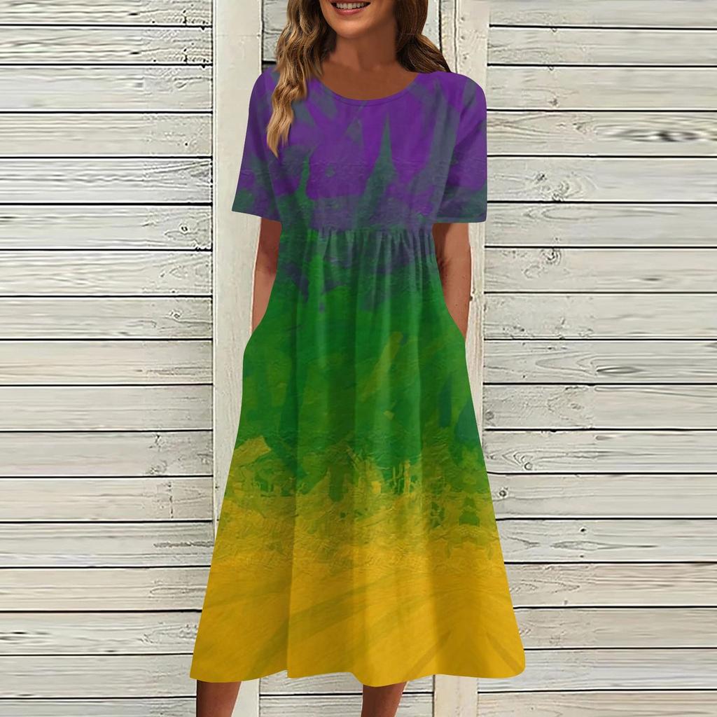 Женское повседневное модное платье с круглым вырезом и принтом