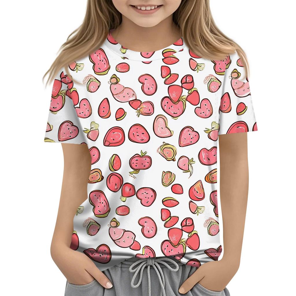 Детская модная повседневная футболка с коротким рукавом и круглым вырезом с растительным принтом
