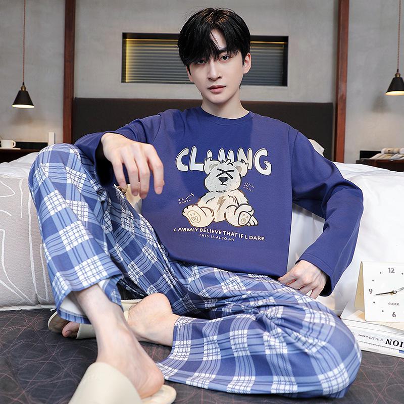 Men's Cotton Long Sleeve Pajama Set - Autumn/Winter, Korean Style Casual Home Wear.