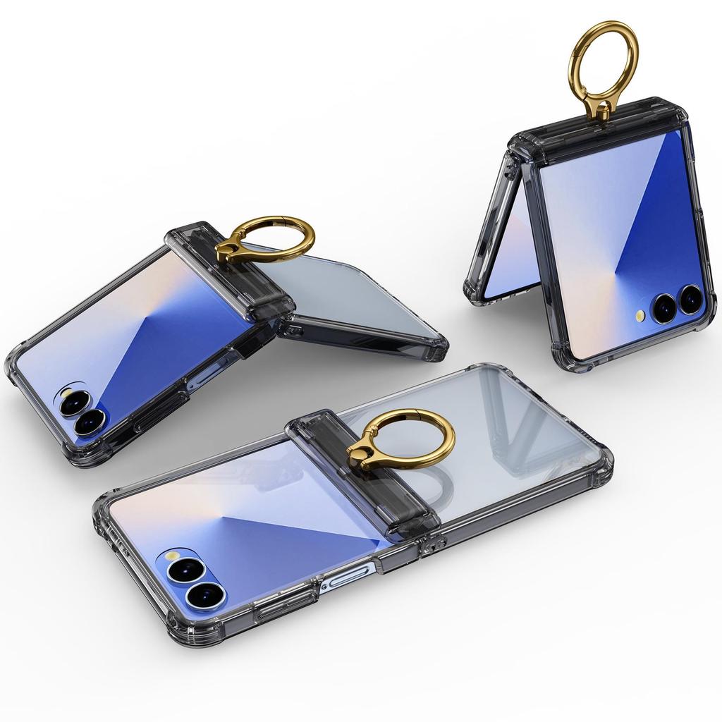Samsung Z Flip7 FE Protective Case with Spring Hinge and Mid-Axis Ring Holder, Compatible with Flip6/5