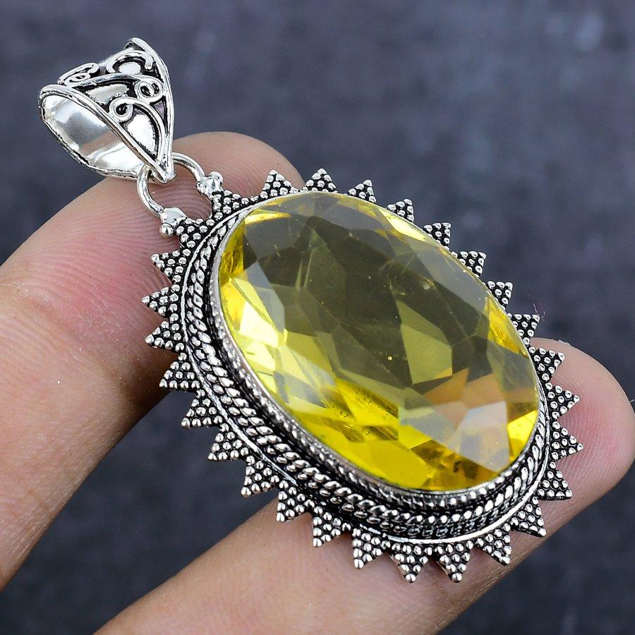 Citrine Gemstone Handmade 925 Sterling Silver Jewelry Pendant 2.13" b0W09