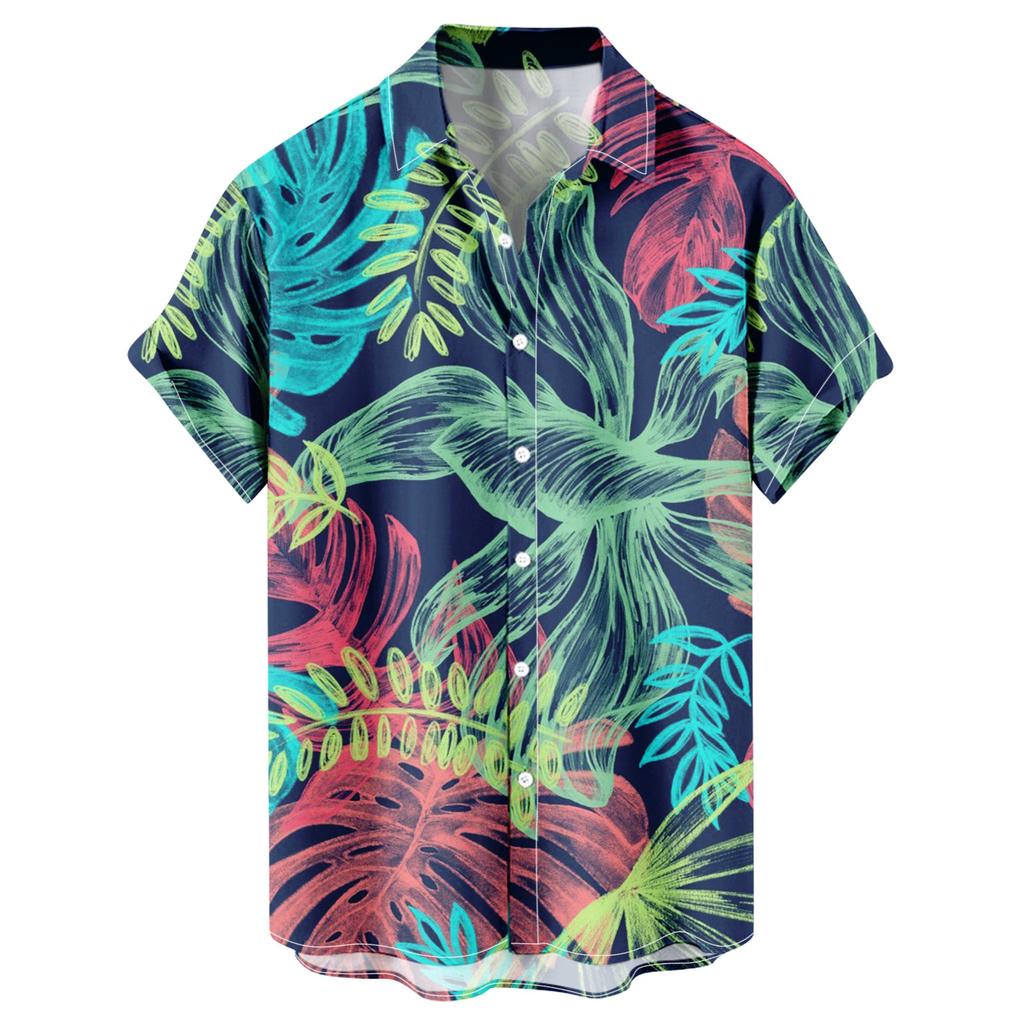 Men'S Casual Loose Fitting Short Sleeved Shirt Fashionable Lapel Shirt Top