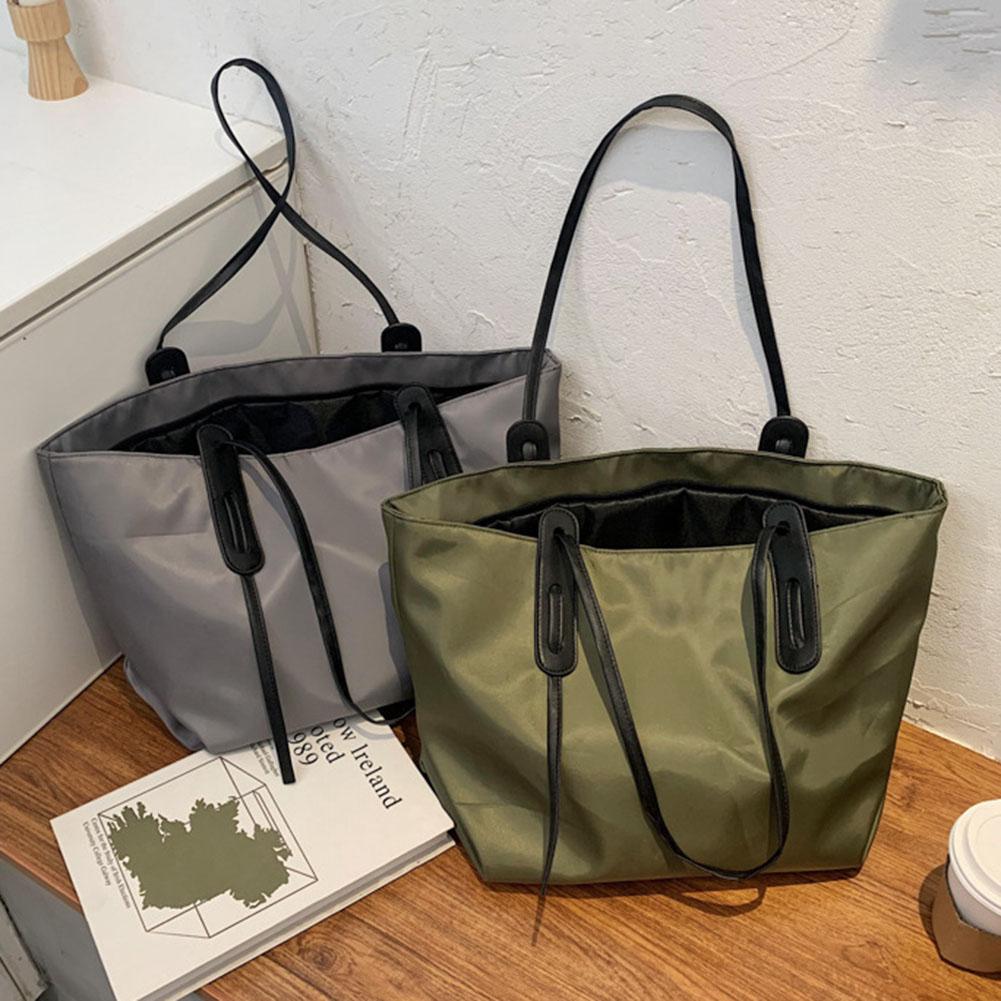 Tote Bag For Women Nylon Large Capacity Shoulder Bag With Zipper Satchel Purse Solid Color For Work Travel Shopping Shopper Bag