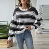 Women's Clashing Patchwork Stripe Colour Block Pullover Sweater Bottom Sweater