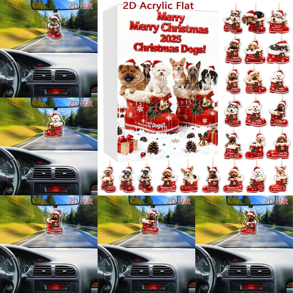 Рождественский адвент-календарь для собак 24 рождественских украшения на собачью тематику Праздничный календарь обратного отсчета Собаки в красных ботинках Идеально для любителей домашних животных, владельцев домашних животных