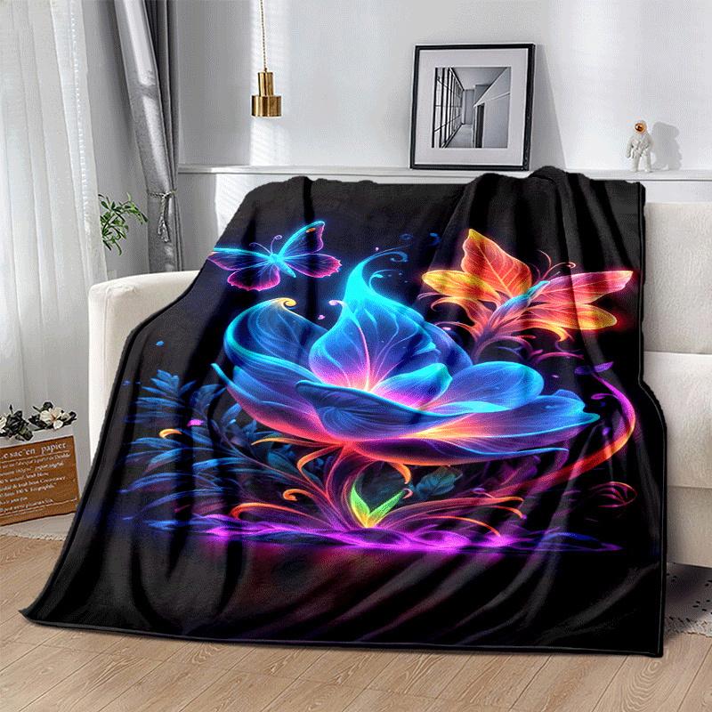 1pc Butterfly Flower Printing Lightweight Flannel Blanket, Comfortable and Warm Blanket, for Camping Sofa Bed and Couch Office, Suitable for