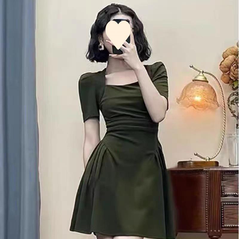 Летнее черное сладкое и пикантное платье большого размера грушевидной формы с квадратным воротником для женщин