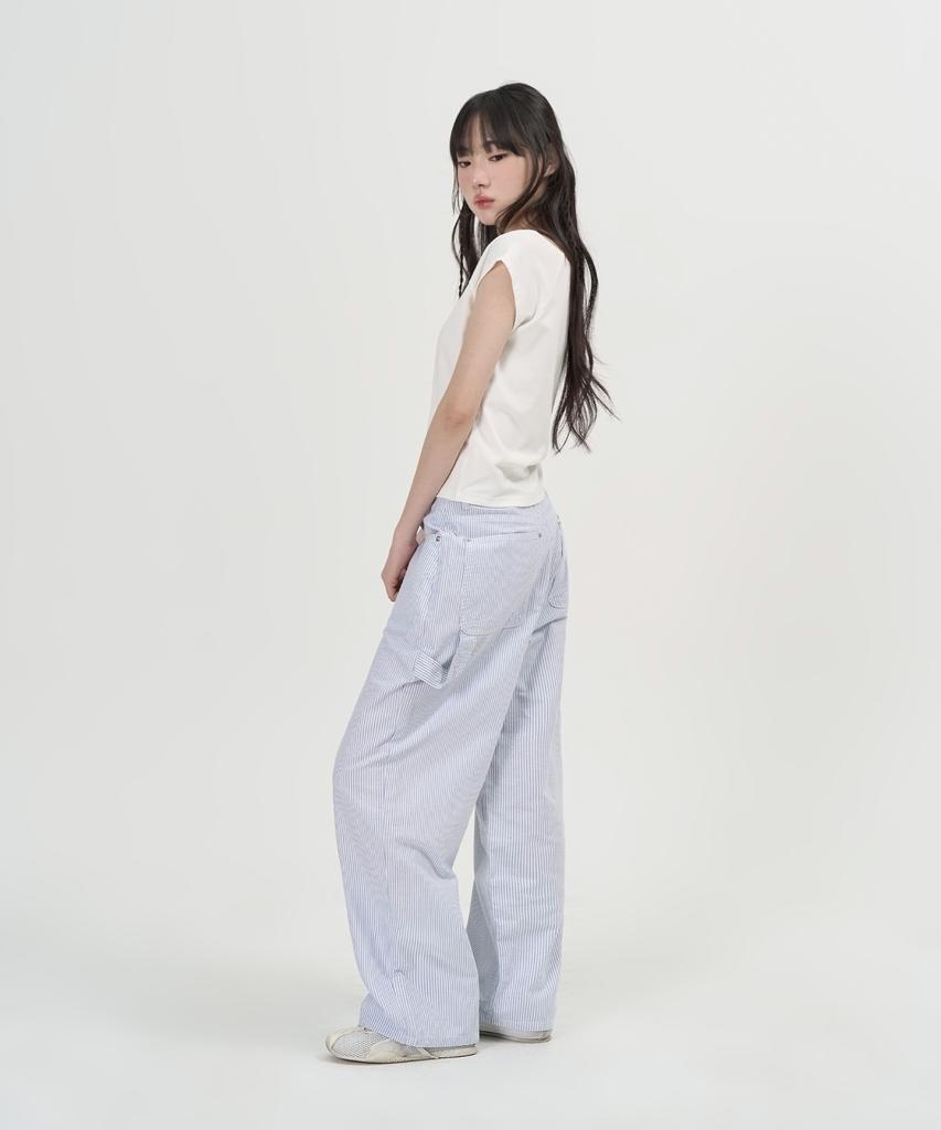 TOFFEE WOMEN W Striped Carpenter Pants (Blue)