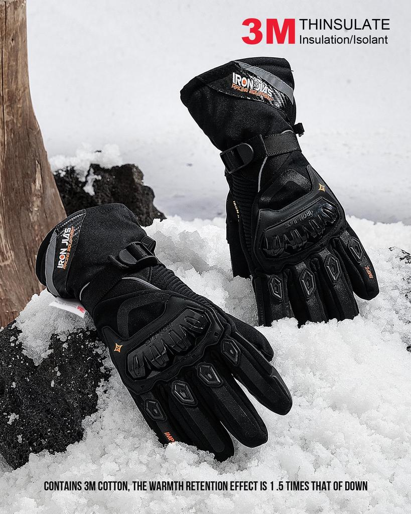 IRON Motorcycle Cold Smartphone Size L JIA'S Gloves, Winter, Weather, Compatible, Waterproof, Windproof, Protective, Fleece-Lined, Non-Slip, Black,