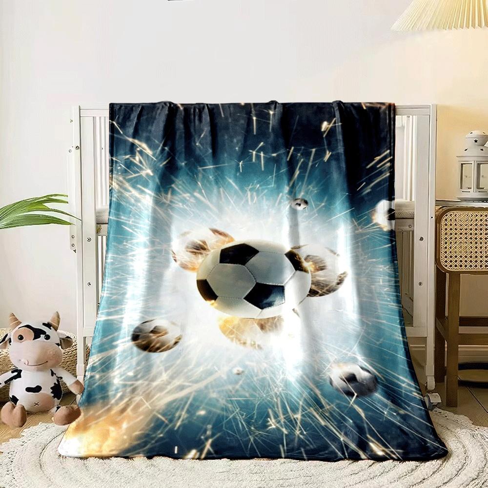 Soccer balls surrounded by radiant sparks and dynamic motion. for all seasons blanket lunch break throw gift