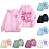Women's Zip Up Hoodies Teen Girls  Flowers Printed Sweatshirt Clothing Casual Drawstring Jacket With Pockets