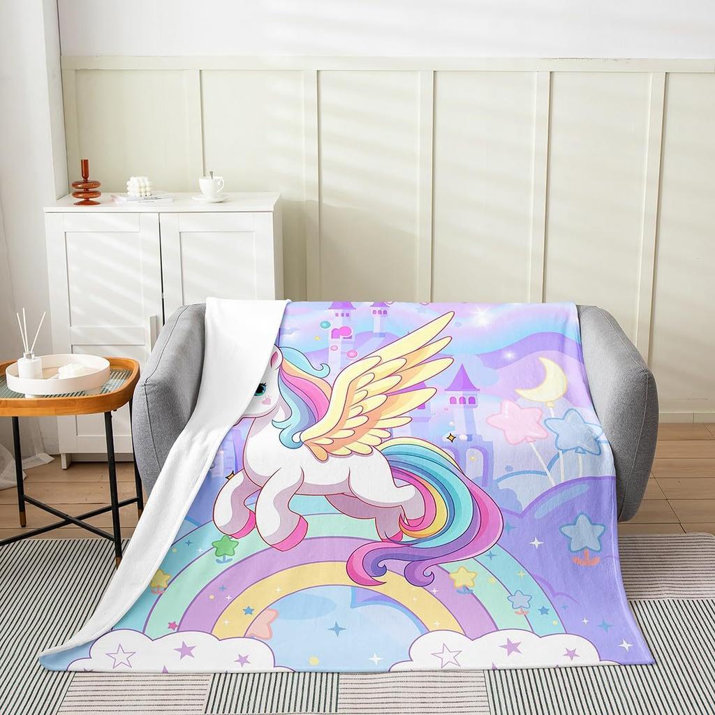 Cartoon unicorn flower pattern Printed Blanket for Sofa Bed Travel Camping Living Room Office Conditioning Blanket