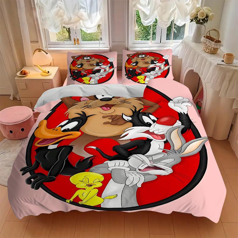 Looney Tunes Group Art Print 3Pcs Bedding Set,Duvet Cover with 2 Bedro,Pillowcase Home Birthday Gift
