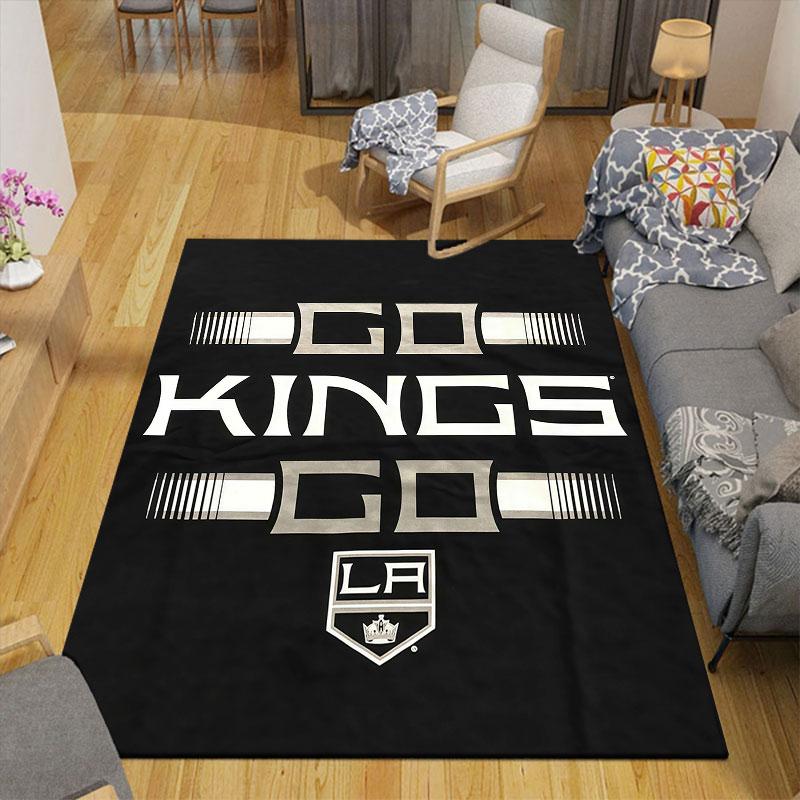 LA Kings Flannel Printed Carpet, Home Sofa Decoration for Living Room & Bedroom, Non‑Slip Play Flannel Floor Mat for Game Room