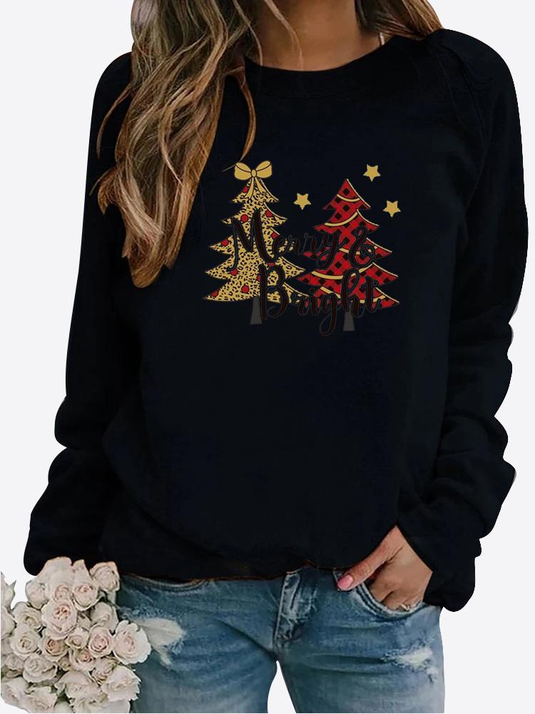 Женский осенне-зимний пуловер с рождественским принтом, блузка, повседневный свитер, топы с длинными рукавами, футболка, женская круглая шея