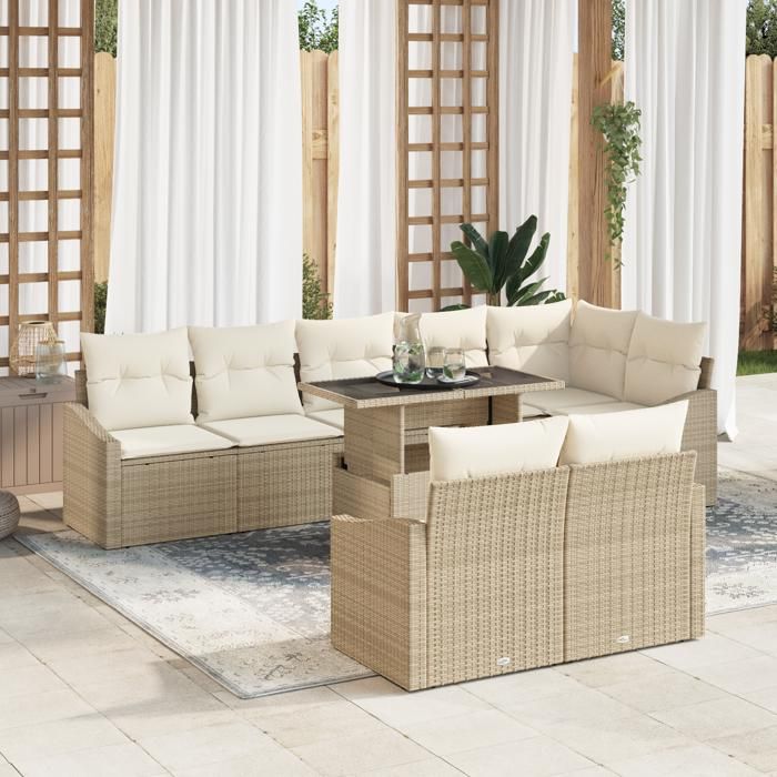 VidaXL Ensemble de Canapé de Jardin 9 Pièces avec Coussins Beige Rotin Poly 3349027