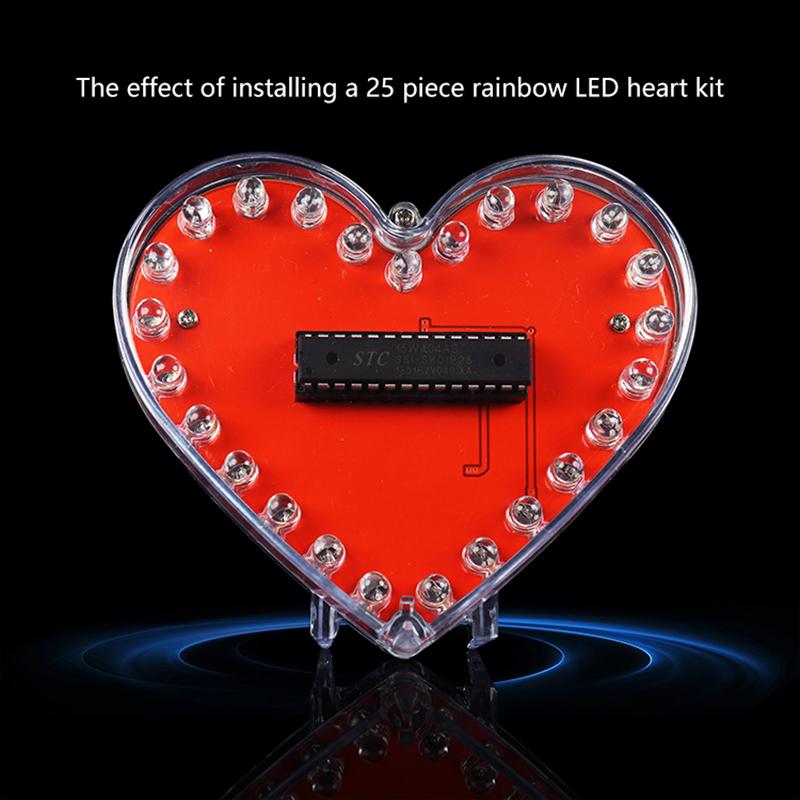 Led Heart-Shaped Flow Light Diy Electronic Kit With 32 Colorful Led Lights Diy Soldering Practice Kit Battery Powered