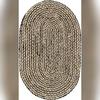 Aizza Trends Indian Handmade Braided Natural Jute with Black White Cotton Area Rug- Jute Rug- Dining Room- Living Room