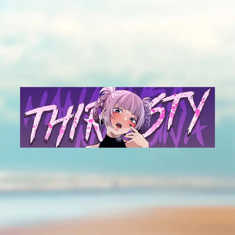 Розовая наклейка с двойным пучком в стиле аниме THIRSTY 1 шт., 2D плоская водостойкая виниловая наклейка для автомобиля, скейтборда, багажа
