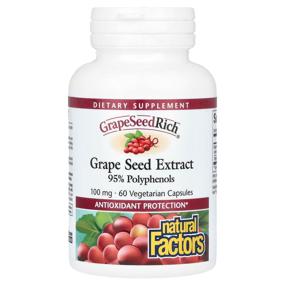 Natural Factors Grape Seed Extract 100mg Veggie Capsules, 60 Count