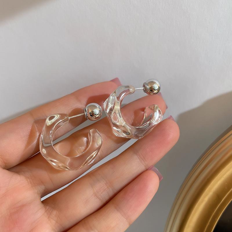 New Trendy Transparent Resin Hoop Earrings For Women Girls Geometric Irregular Metal Acrylic Earrings Party Jewelry