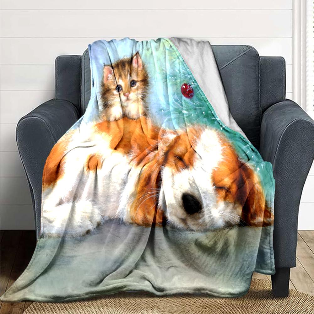 Christmas Kittens Puppies Blanket Soft Throw Blanket For Home Bedroom Bed Sofa Travel Office Solid Christmas Blanket