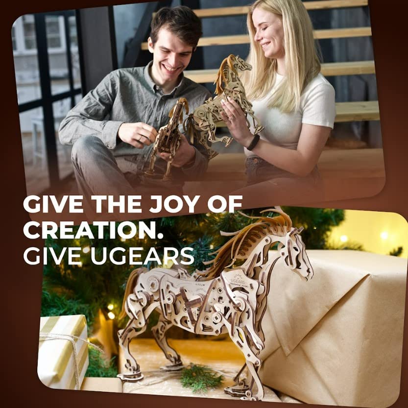 Ugears Horse Meccanoid 70054 Wooden Puzzle, No Glue or Tools Required, 3D Puzzle with Assembly Instructions