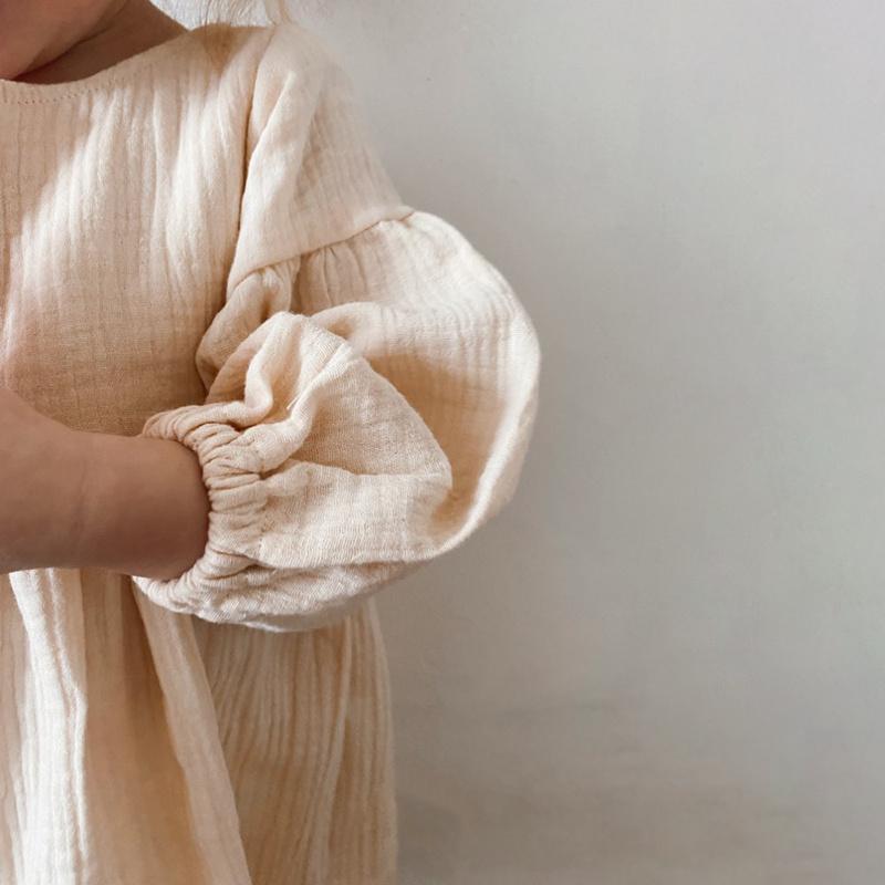 Autumn Spring Children's Clothes Organic Cotton Double Gauze Loose Pockets Baby Girls Dress Fashion Princess Casual Kids Dresses