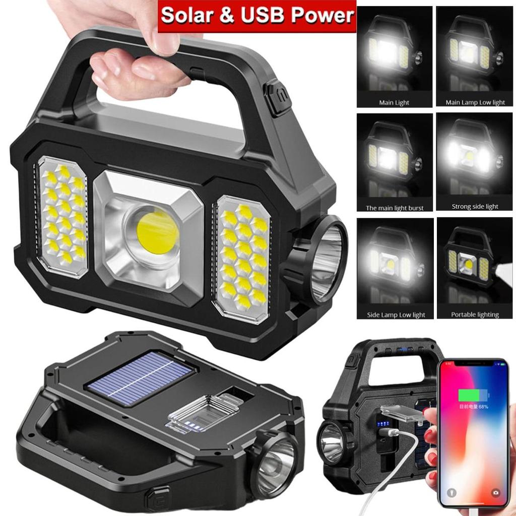 500LM USB Rechargeable Flashlight Waterproof 6 Gear COB/LED Torch Light Portable Powerful Lantern Solar Light for Camping Hiking