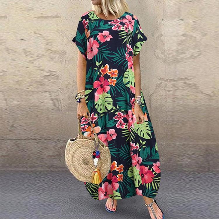 GMXIA Women's Fashion Summer Spring Floral Print Short Sleeve O-Neck Casual Dresses