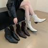 Новые популярные модные остроносые ковбойские сапоги женские модные короткие сапоги до щиколотки на толстом каблуке женские сапоги Zapatos Mujer