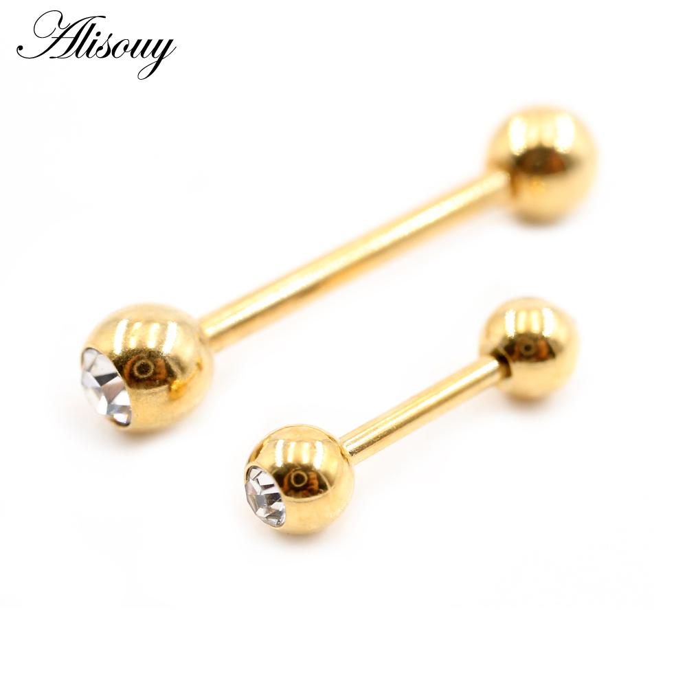 Alisouy 2 шт., 14 г/16 г, шарик из кубического циркона, кольца из нержавеющей стали для языка, пирсинг перегородки, промышленные серьги-штанги, украшения для тела