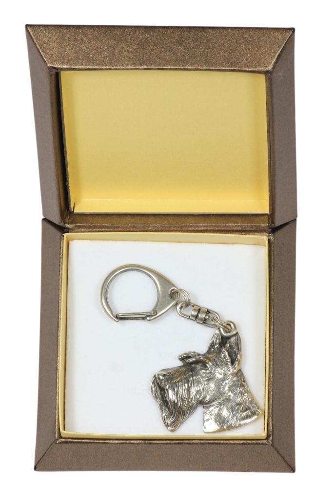 Scottish terrier, Aberdeen Terrier, Scottie – Silver-plated key ring with a dog in a gift box, handbag decoration – Design 02 | Art-Dog