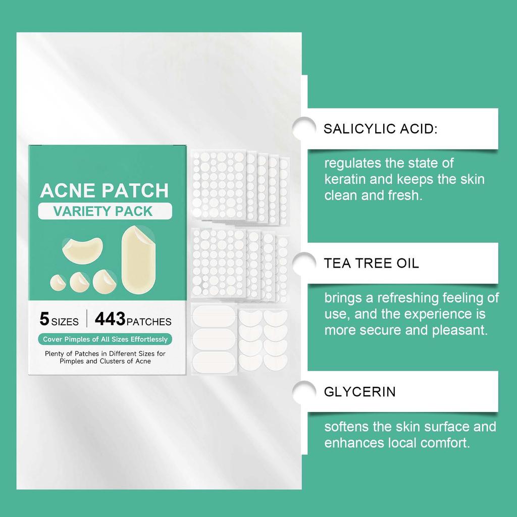 Pimple Patches For Face,Zit Covers,Hydrocolloid Acne Patches Zits Cover Stickers 4 Size With Tea Leaf Oil, Hedyotis Alba Extract